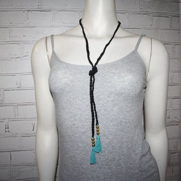 🖤💙✨ Beautiful Braided Cord & Tassel Tie Necklace ✨💙🖤 - Picture 1 of 4